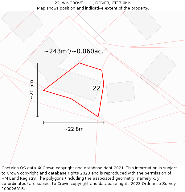 22, WINGROVE HILL, DOVER, CT17 0NN: Plot and title map