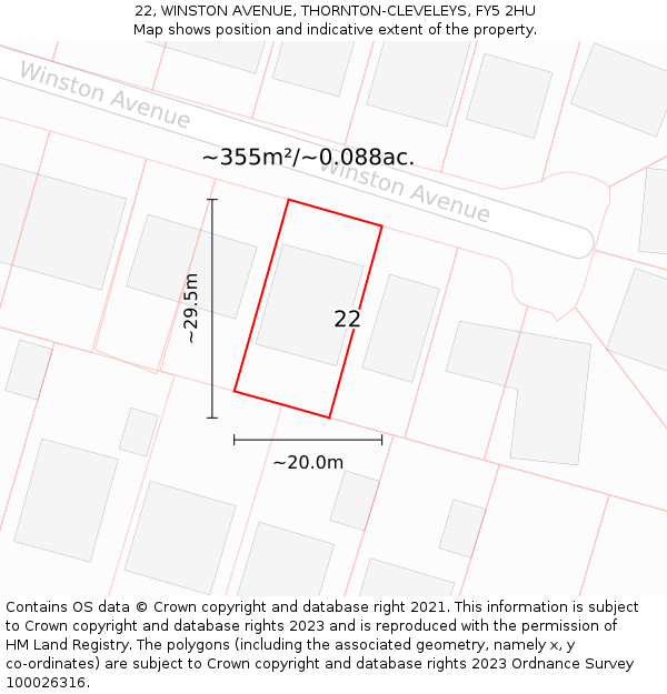 22, WINSTON AVENUE, THORNTON-CLEVELEYS, FY5 2HU: Plot and title map