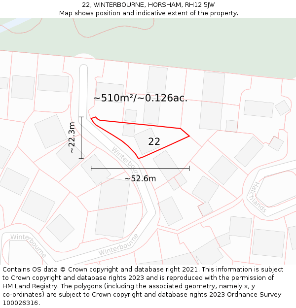 22, WINTERBOURNE, HORSHAM, RH12 5JW: Plot and title map