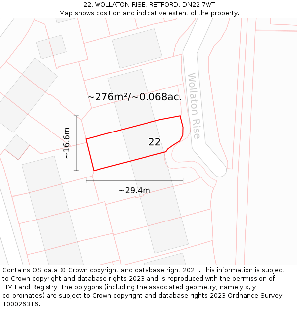 22, WOLLATON RISE, RETFORD, DN22 7WT: Plot and title map