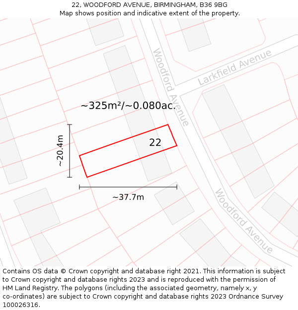 22, WOODFORD AVENUE, BIRMINGHAM, B36 9BG: Plot and title map