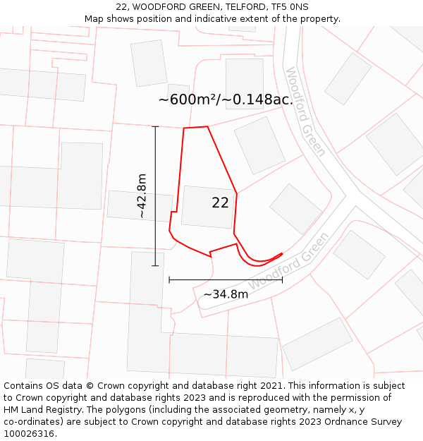 22, WOODFORD GREEN, TELFORD, TF5 0NS: Plot and title map