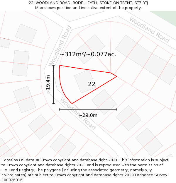 22, WOODLAND ROAD, RODE HEATH, STOKE-ON-TRENT, ST7 3TJ: Plot and title map