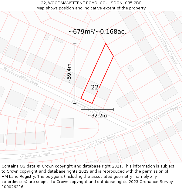 22, WOODMANSTERNE ROAD, COULSDON, CR5 2DE: Plot and title map