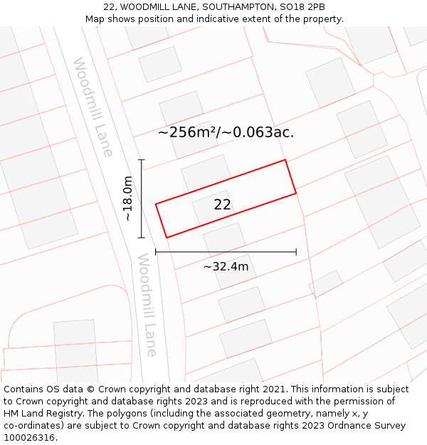 22, WOODMILL LANE, SOUTHAMPTON, SO18 2PB: Plot and title map