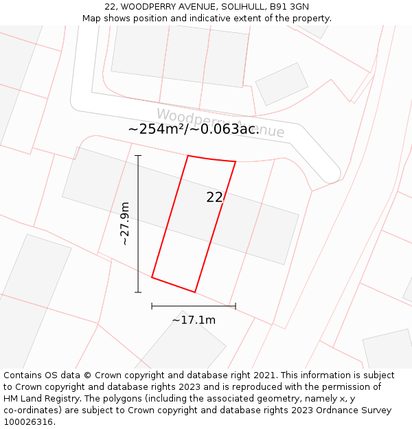 22, WOODPERRY AVENUE, SOLIHULL, B91 3GN: Plot and title map