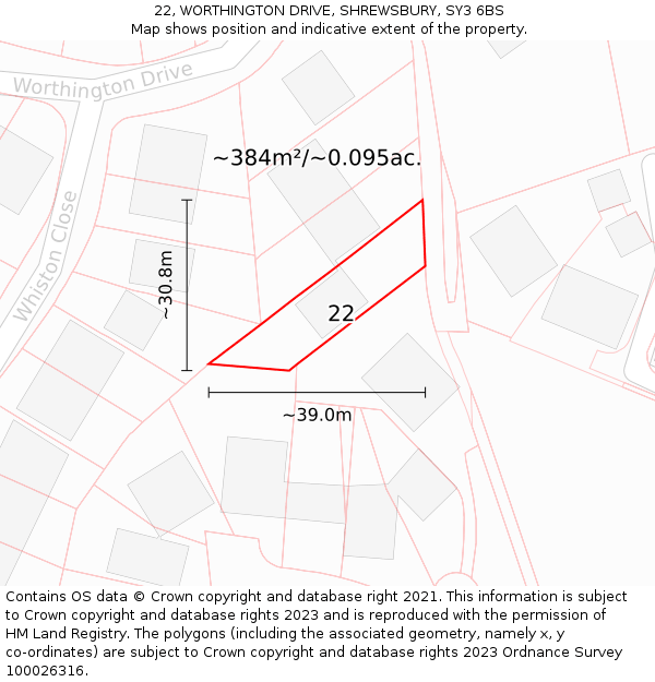 22, WORTHINGTON DRIVE, SHREWSBURY, SY3 6BS: Plot and title map