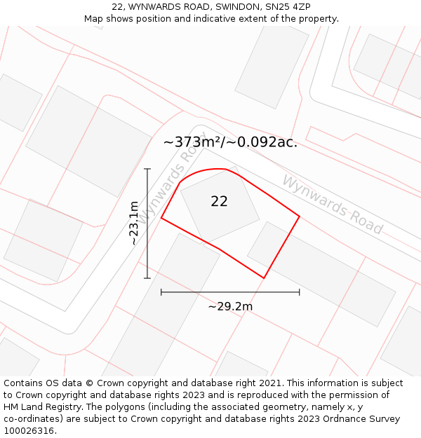 22, WYNWARDS ROAD, SWINDON, SN25 4ZP: Plot and title map