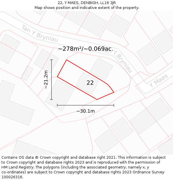 22, Y MAES, DENBIGH, LL16 3JR: Plot and title map