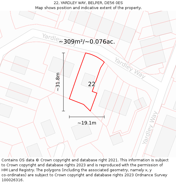 22, YARDLEY WAY, BELPER, DE56 0ES: Plot and title map