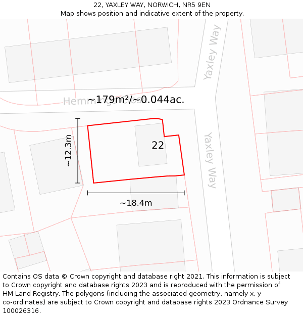 22, YAXLEY WAY, NORWICH, NR5 9EN: Plot and title map