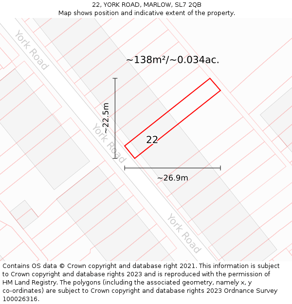 22, YORK ROAD, MARLOW, SL7 2QB: Plot and title map