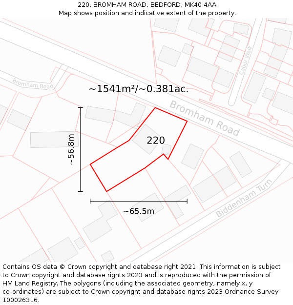 220, BROMHAM ROAD, BEDFORD, MK40 4AA: Plot and title map