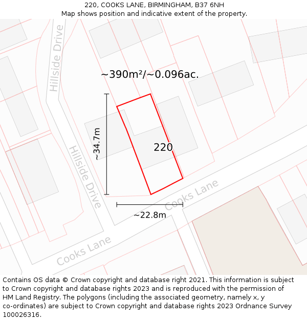 220, COOKS LANE, BIRMINGHAM, B37 6NH: Plot and title map