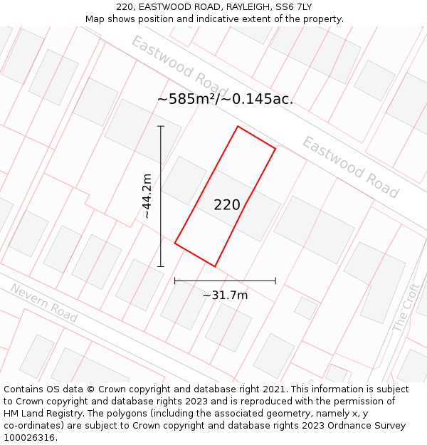 220, EASTWOOD ROAD, RAYLEIGH, SS6 7LY: Plot and title map