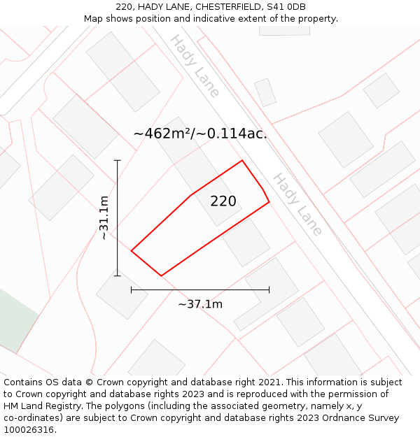 220, HADY LANE, CHESTERFIELD, S41 0DB: Plot and title map