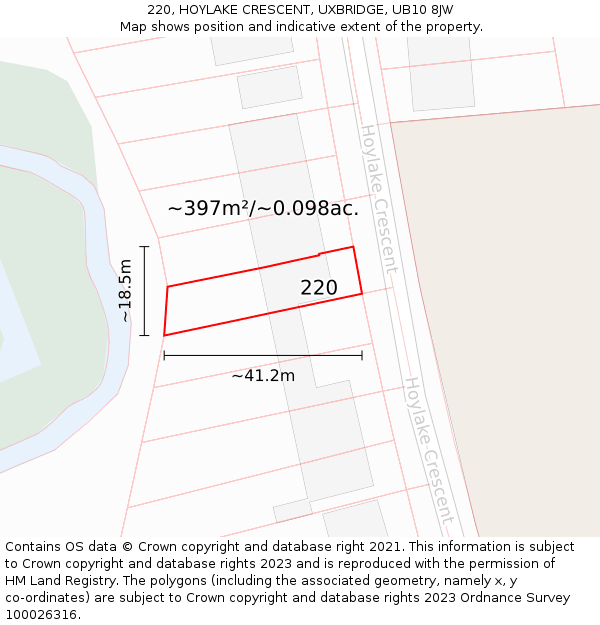 220, HOYLAKE CRESCENT, UXBRIDGE, UB10 8JW: Plot and title map