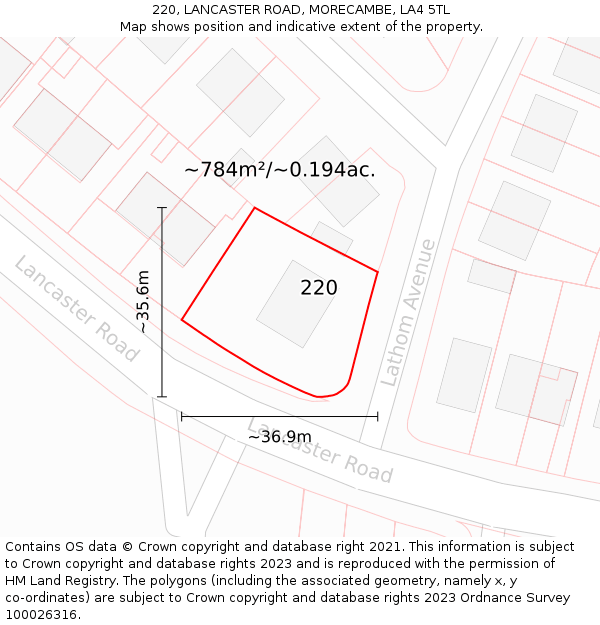 220, LANCASTER ROAD, MORECAMBE, LA4 5TL: Plot and title map