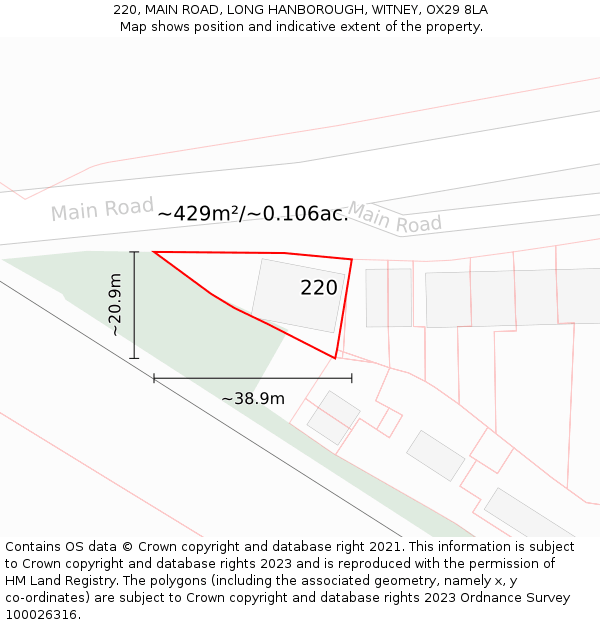 220, MAIN ROAD, LONG HANBOROUGH, WITNEY, OX29 8LA: Plot and title map