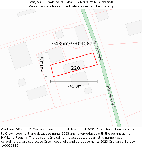 220, MAIN ROAD, WEST WINCH, KING'S LYNN, PE33 0NP: Plot and title map