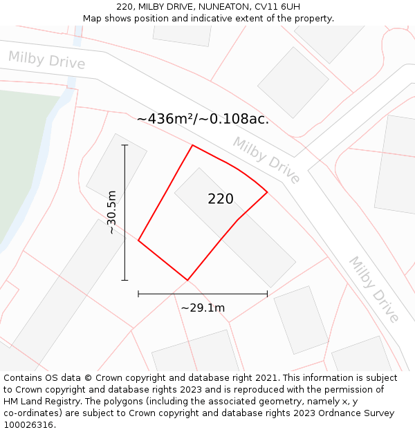 220, MILBY DRIVE, NUNEATON, CV11 6UH: Plot and title map