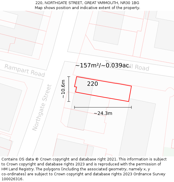 220, NORTHGATE STREET, GREAT YARMOUTH, NR30 1BG: Plot and title map