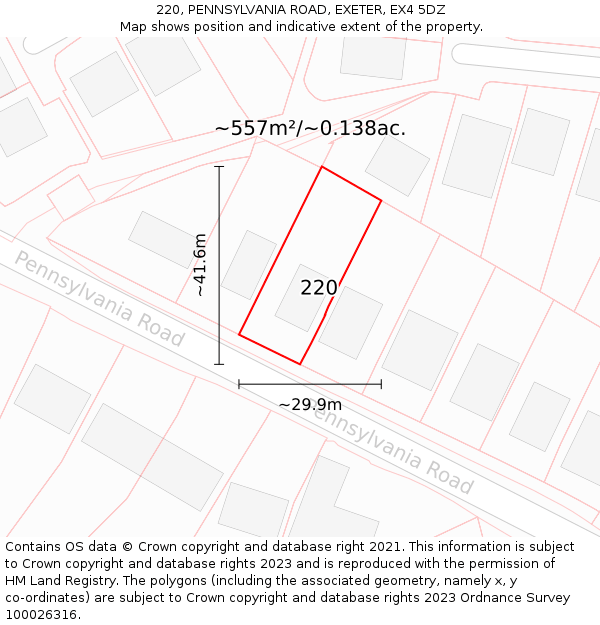 220, PENNSYLVANIA ROAD, EXETER, EX4 5DZ: Plot and title map