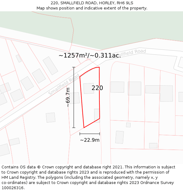 220, SMALLFIELD ROAD, HORLEY, RH6 9LS: Plot and title map