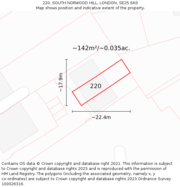 220, SOUTH NORWOOD HILL, LONDON, SE25 6AS: Plot and title map