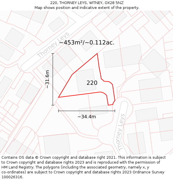 220, THORNEY LEYS, WITNEY, OX28 5NZ: Plot and title map