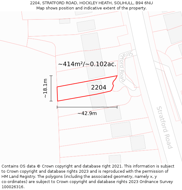 2204, STRATFORD ROAD, HOCKLEY HEATH, SOLIHULL, B94 6NU: Plot and title map