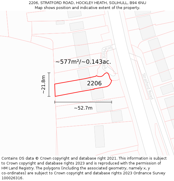 2206, STRATFORD ROAD, HOCKLEY HEATH, SOLIHULL, B94 6NU: Plot and title map