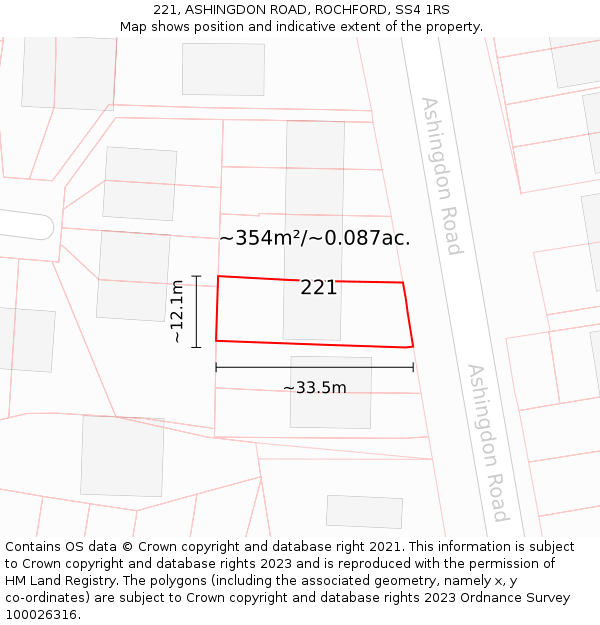 221, ASHINGDON ROAD, ROCHFORD, SS4 1RS: Plot and title map
