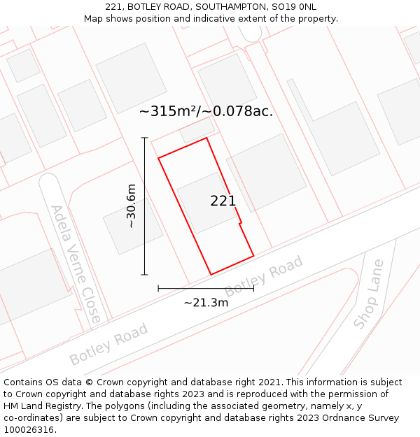 221, BOTLEY ROAD, SOUTHAMPTON, SO19 0NL: Plot and title map