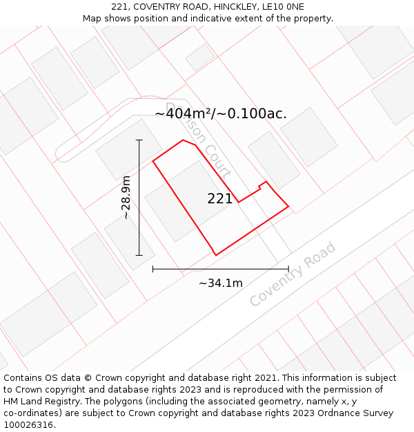 221, COVENTRY ROAD, HINCKLEY, LE10 0NE: Plot and title map