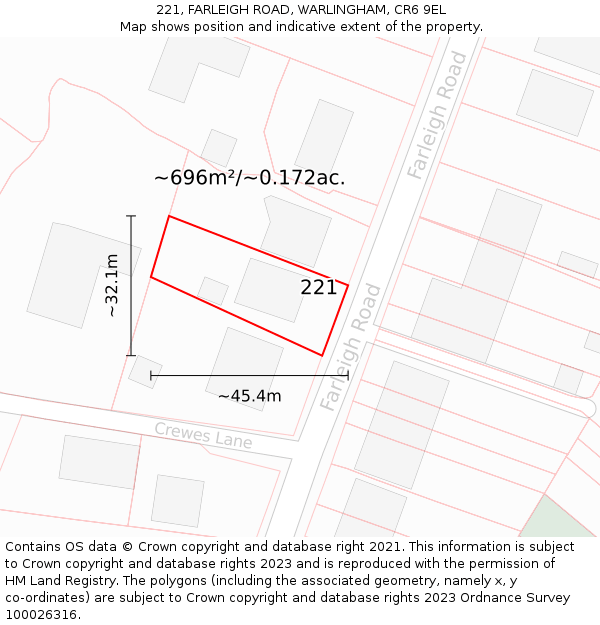 221, FARLEIGH ROAD, WARLINGHAM, CR6 9EL: Plot and title map