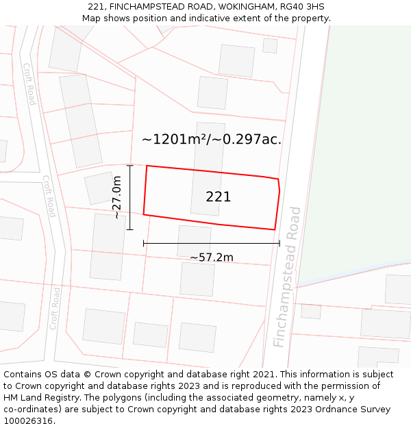 221, FINCHAMPSTEAD ROAD, WOKINGHAM, RG40 3HS: Plot and title map