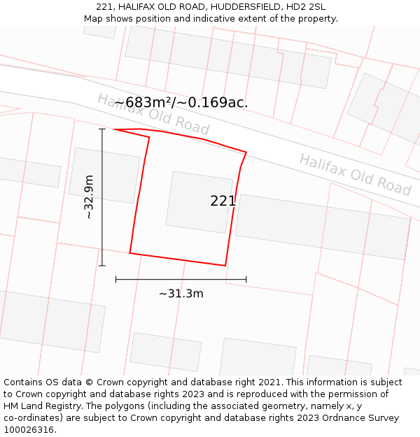 221, HALIFAX OLD ROAD, HUDDERSFIELD, HD2 2SL: Plot and title map