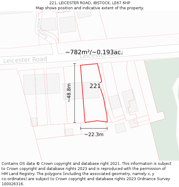221, LEICESTER ROAD, IBSTOCK, LE67 6HP: Plot and title map