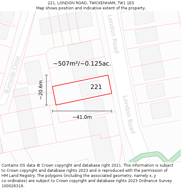 221, LONDON ROAD, TWICKENHAM, TW1 1ES: Plot and title map