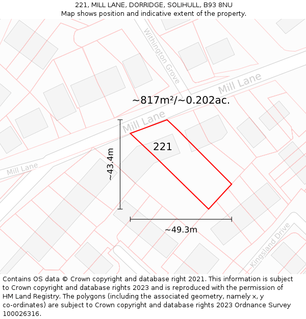 221, MILL LANE, DORRIDGE, SOLIHULL, B93 8NU: Plot and title map