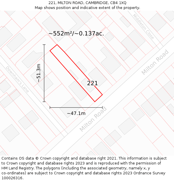 221, MILTON ROAD, CAMBRIDGE, CB4 1XQ: Plot and title map