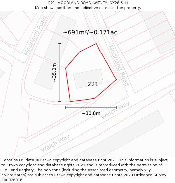 221, MOORLAND ROAD, WITNEY, OX28 6LH: Plot and title map