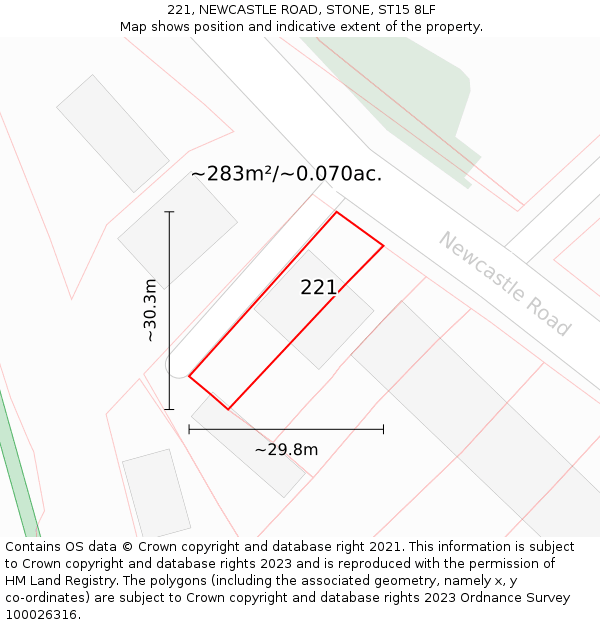 221, NEWCASTLE ROAD, STONE, ST15 8LF: Plot and title map