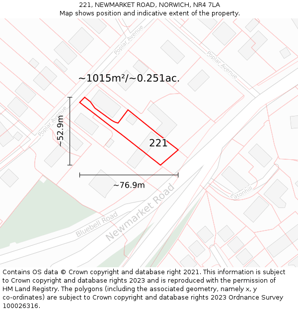 221, NEWMARKET ROAD, NORWICH, NR4 7LA: Plot and title map