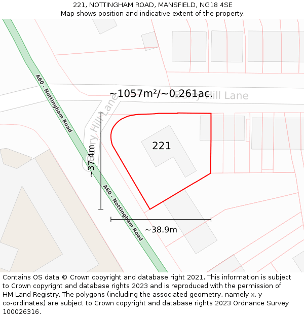 221, NOTTINGHAM ROAD, MANSFIELD, NG18 4SE: Plot and title map