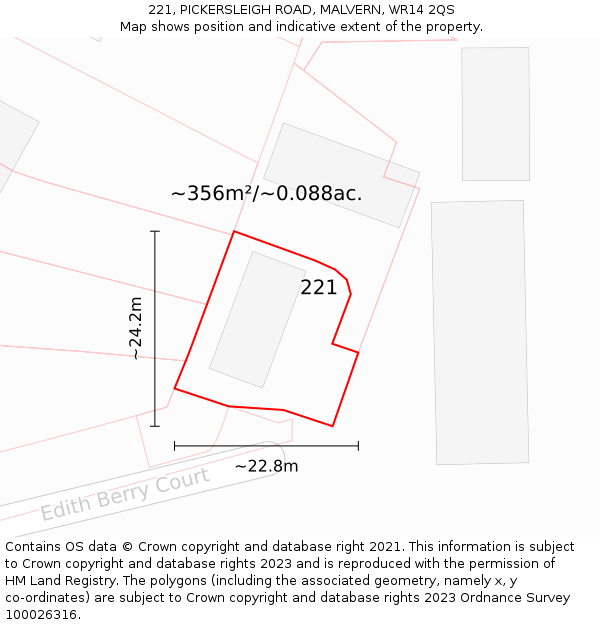 221, PICKERSLEIGH ROAD, MALVERN, WR14 2QS: Plot and title map