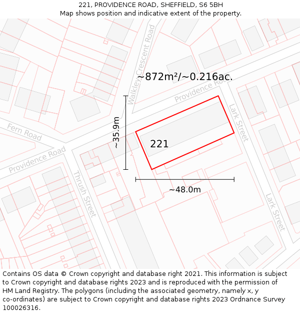 221, PROVIDENCE ROAD, SHEFFIELD, S6 5BH: Plot and title map