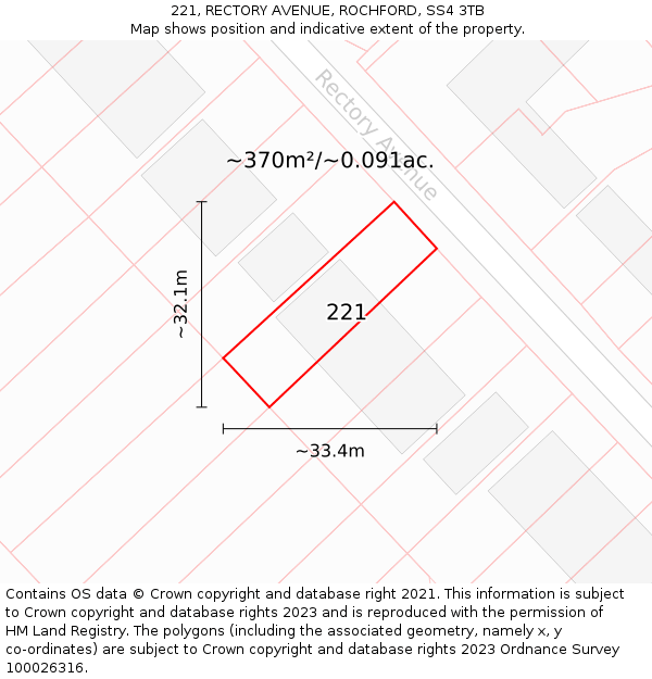 221, RECTORY AVENUE, ROCHFORD, SS4 3TB: Plot and title map