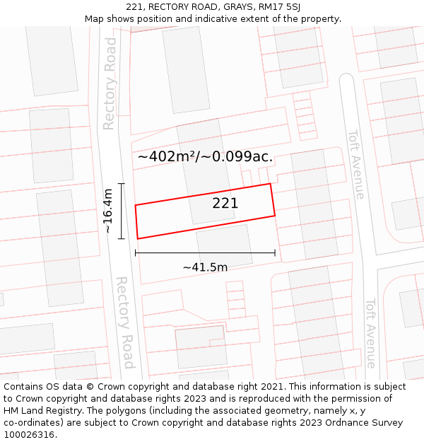 221, RECTORY ROAD, GRAYS, RM17 5SJ: Plot and title map